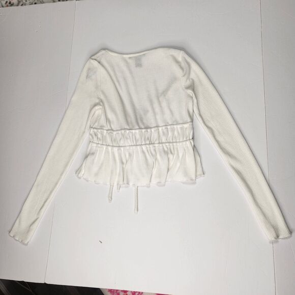 Forever 21 Ruched Tie Crop Top Size S Deep V Neck Cropped Ruffled Hem Boho Y2K - Picture 5 of 8